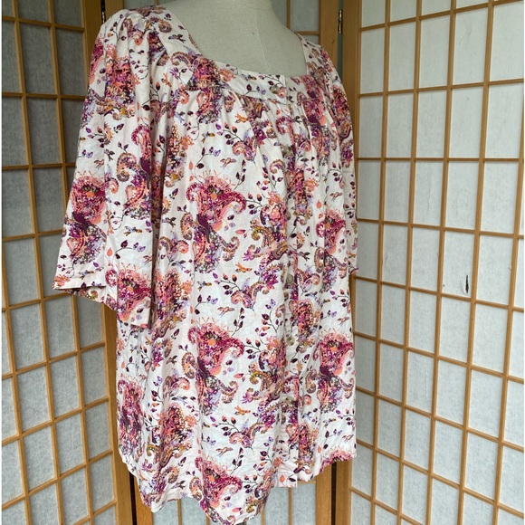 Caffe Marrakech Floral/Bird Print Linen Blend Top SZ L - Picture 3 of 12